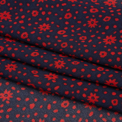 Viscose Georgette Print by The Reformation - Midnight Blue and Ruby Red Floral - Deadstock