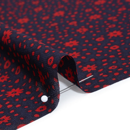 Viscose Georgette Print by The Reformation - Midnight Blue and Ruby Red Floral - Deadstock