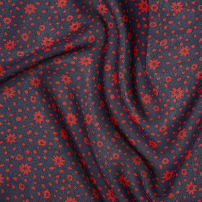 Viscose Georgette Print by The Reformation - Midnight Blue and Ruby Red Floral - Deadstock