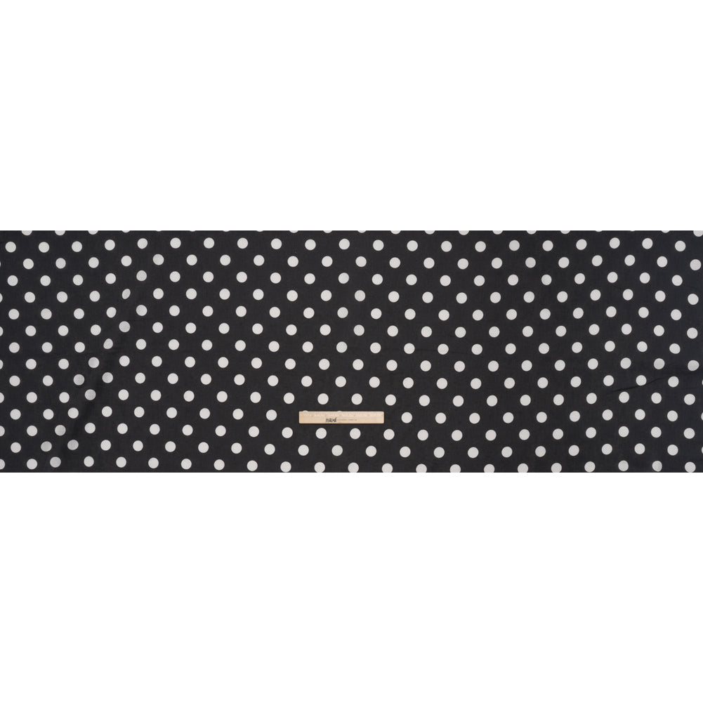 Linen and Cotton Woven Print - Black and Ivory Polka Dots - Famous Australian Designer Deadstock