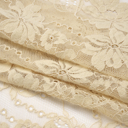 Stretch Corded Lace - Parchment Floral - Famous Australian Designer Deadstock