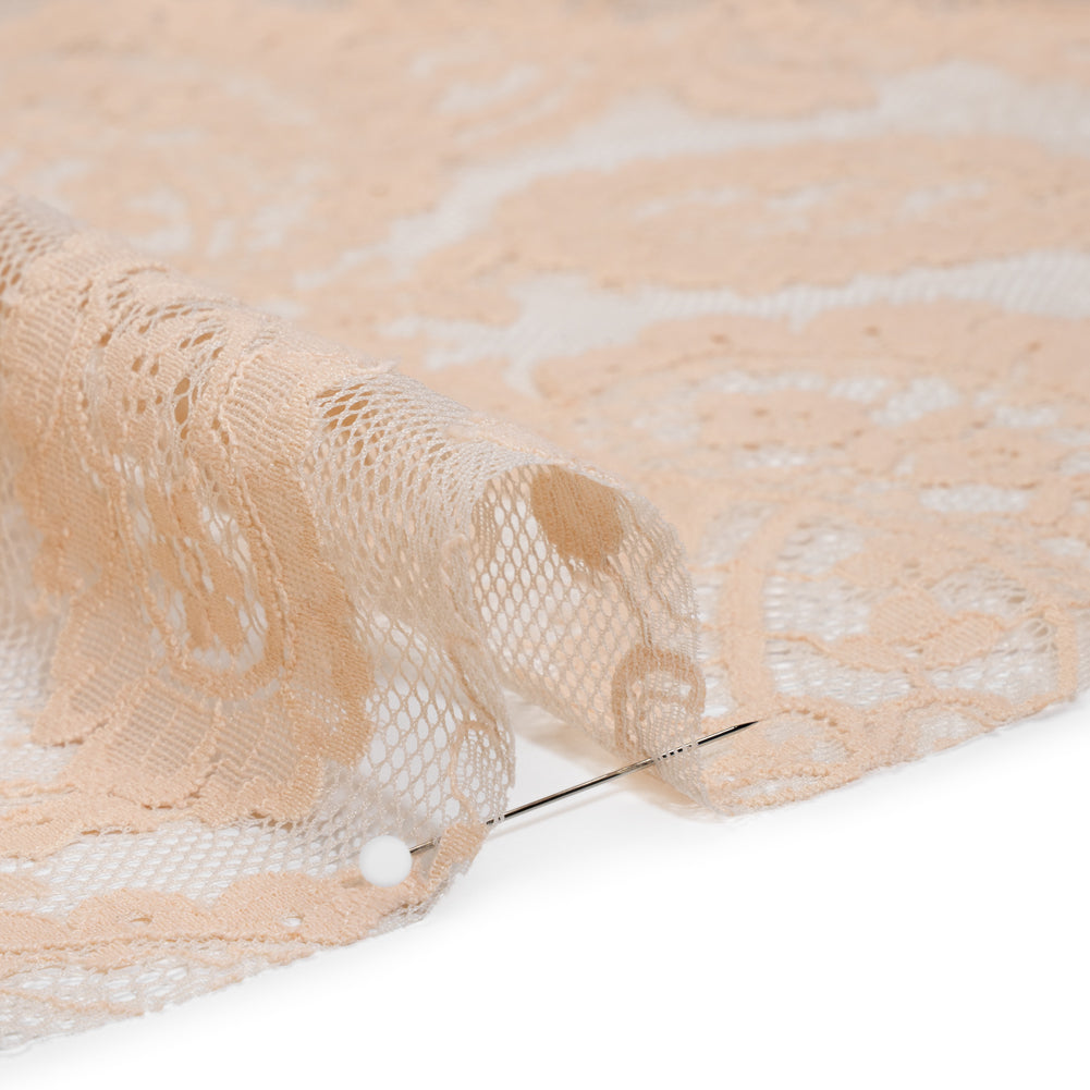 Cotton Blend Re-Embroidered Lace with Scalloped Edges - Dusty Peach Paisley - Famous Australian Famous Australian Designer Deadstock