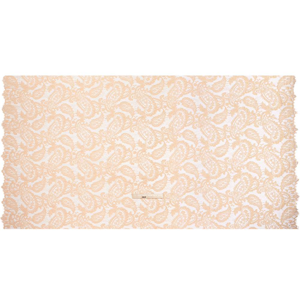 Cotton Blend Re-Embroidered Lace with Scalloped Edges - Dusty Peach Paisley - Famous Australian Famous Australian Designer Deadstock