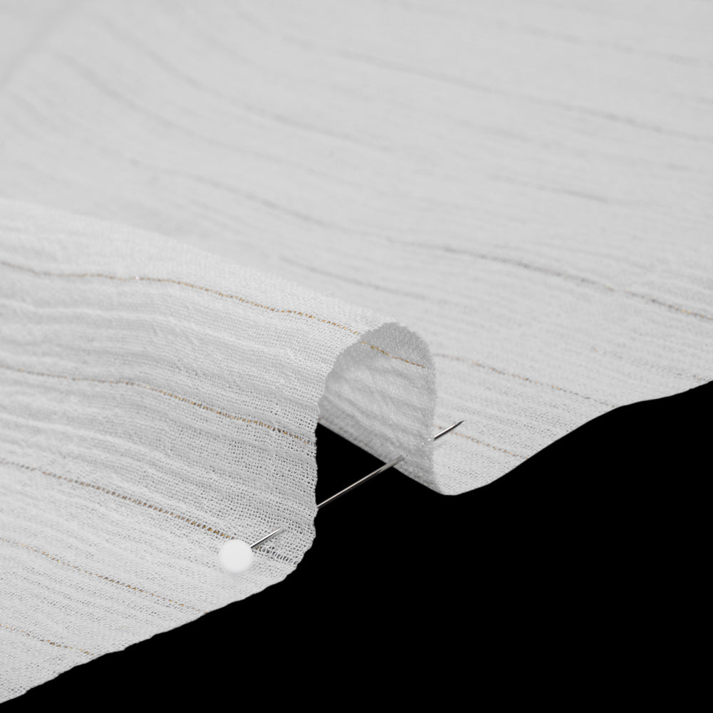 Crinkled Cotton Gauzy Woven with Metallic Pinstripes - White and Gold - Famous Australian Famous Australian Designer Deadstock
