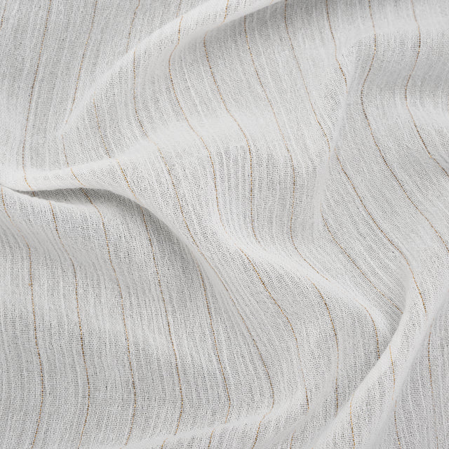 Crinkled Cotton Gauzy Woven with Metallic Pinstripes - White and Gold - Famous Australian Famous Australian Designer Deadstock