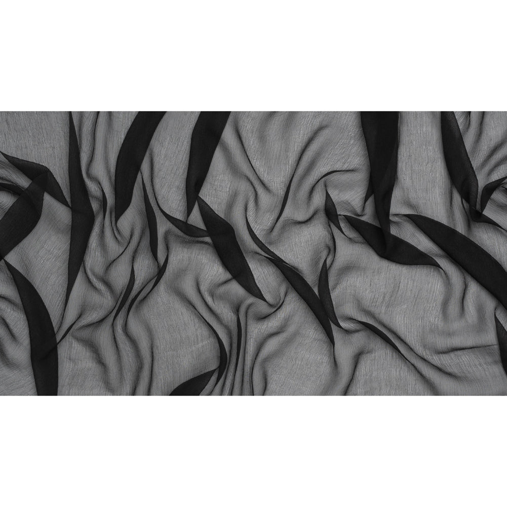 Crinkled Silk Georgette - Black - Famous Australian Designer Deadstock