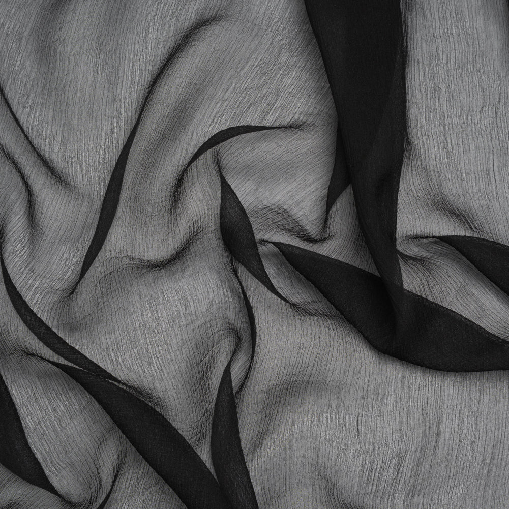 Crinkled Silk Georgette - Black - Famous Australian Designer Deadstock