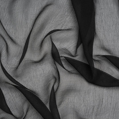 Crinkled Silk Georgette - Black - Famous Australian Designer Deadstock
