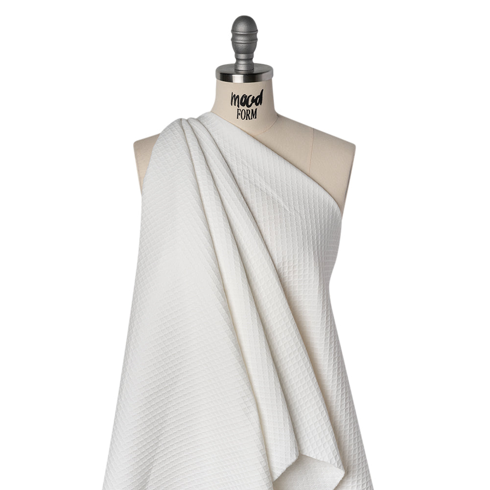 Stretch Cotton Jacquard - White Diamond Lattice - Famous Australian Designer Deadstock