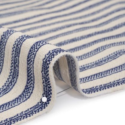 Cotton and Polyester Blend Textured Woven - Navy Blue and Ivory Stripes - Famous Australian Designer Deadstock