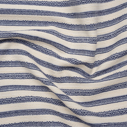 Cotton and Polyester Blend Textured Woven - Navy Blue and Ivory Stripes - Famous Australian Designer Deadstock