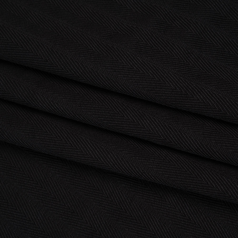 Fluid Rayon Twill - Black Herringbone Stripes - Famous Australian Designer Deadstock