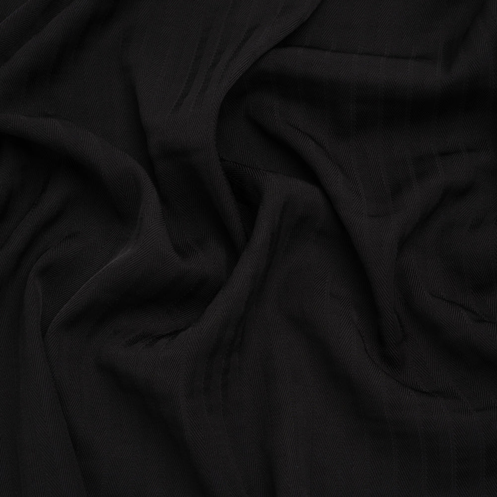Fluid Rayon Twill - Black Herringbone Stripes - Famous Australian Designer Deadstock