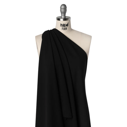 Stretch Polyester Crepe Double Knit - Dark Black - Designer Deadstock Drape