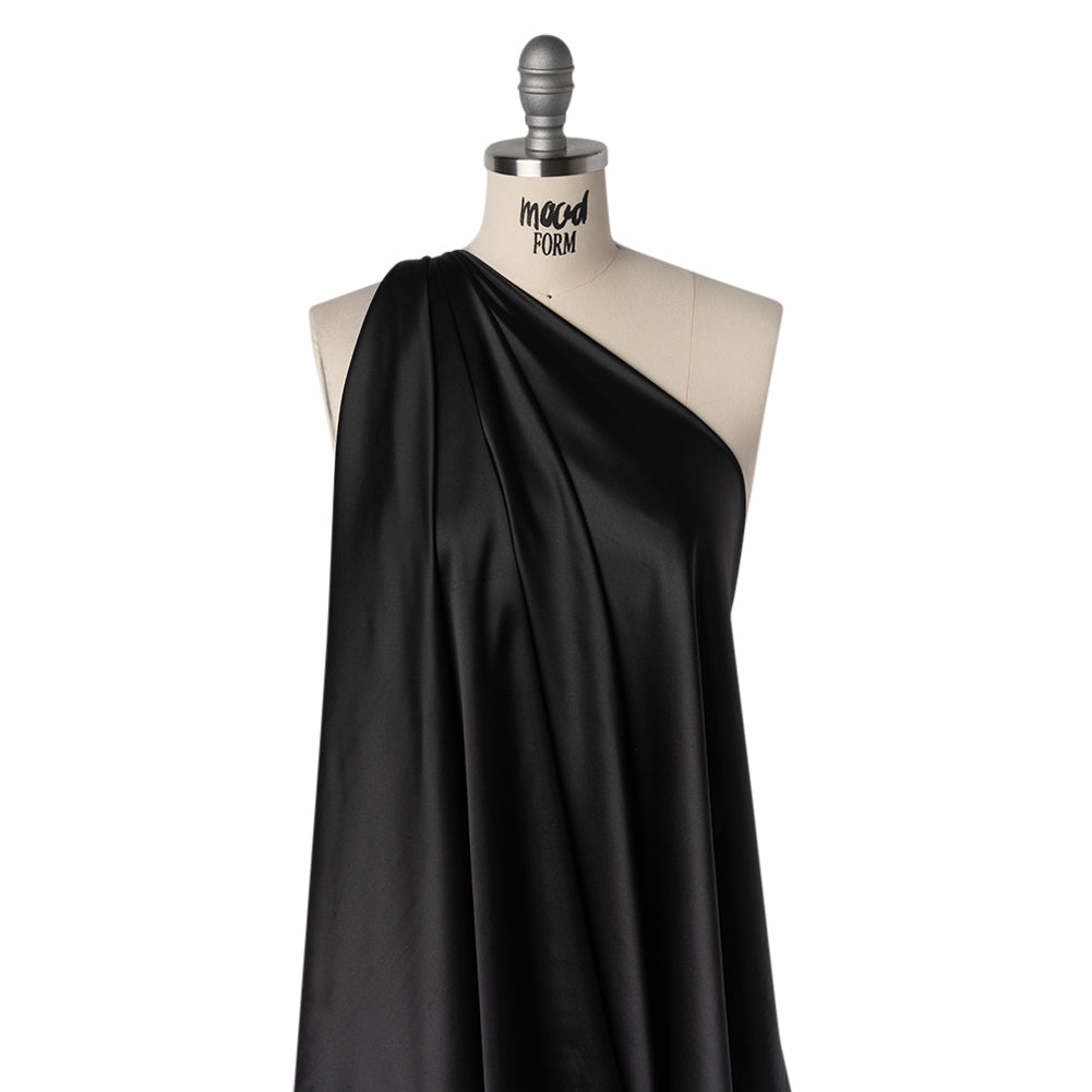 Stretch Polyester Charmeuse - Black - Designer Deadstock