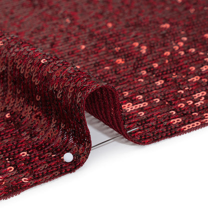 Stretch Polyester Mesh with Lines of Sequins - Wine Red Stripes - Designer Deadstock