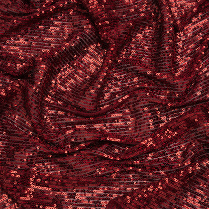 Stretch Polyester Mesh with Lines of Sequins - Wine Red Stripes - Designer Deadstock