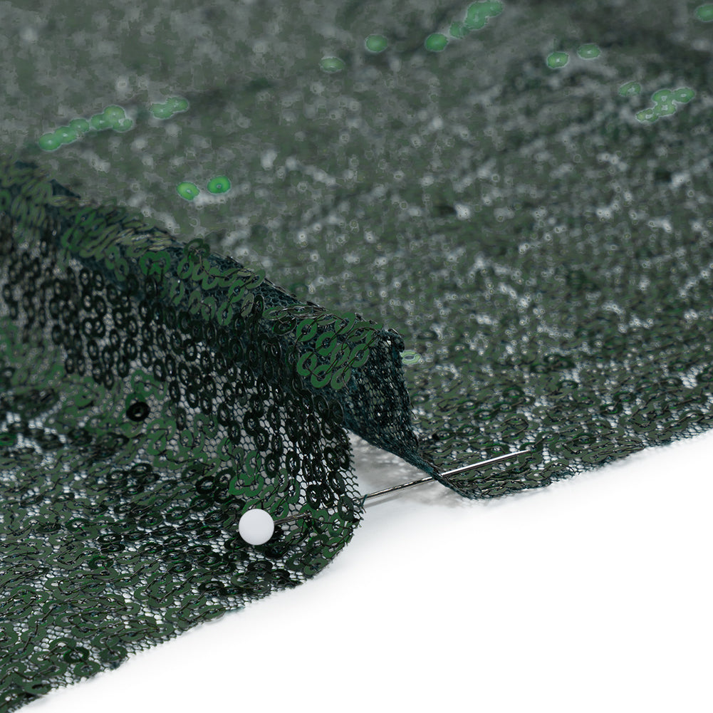 Sequined Polyester Tulle - Emerald Green Abstract Squiggles - Designer Deadstock