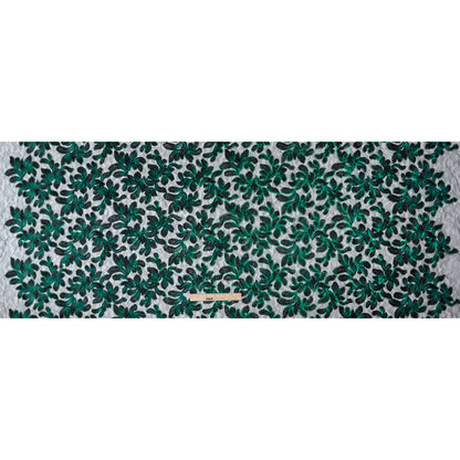 Polyester Lace with Embroidery and Sequins - Black and Green Flowers - Designer Deadstock