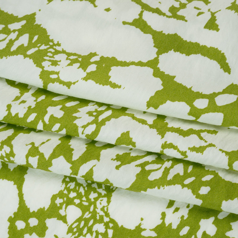 Sustainable Viscose and Nylon Woven Print - Lime Green and White Animal Spots - Designer Deadstock