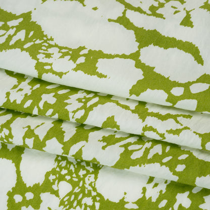 Sustainable Viscose and Nylon Woven Print - Lime Green and White Animal Spots - Designer Deadstock