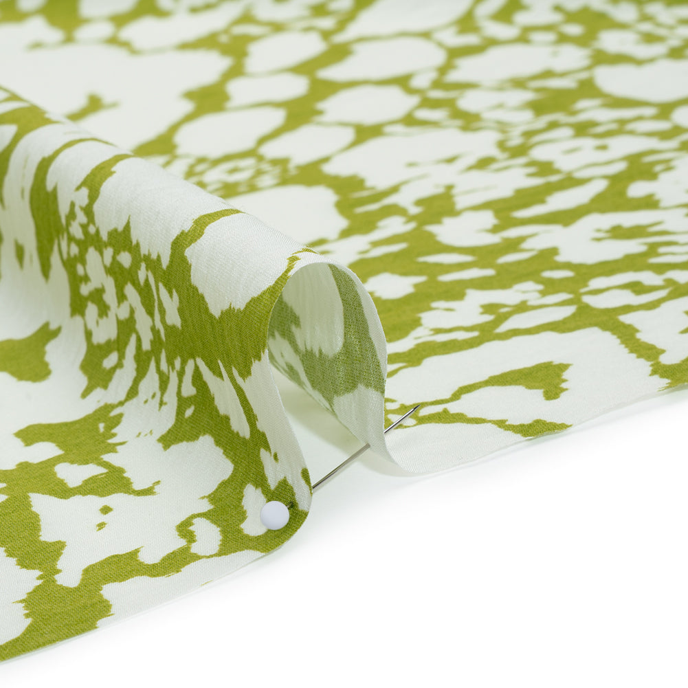 Sustainable Viscose and Nylon Woven Print - Lime Green and White Animal Spots - Designer Deadstock