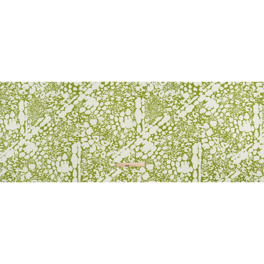 Sustainable Viscose and Nylon Woven Print - Lime Green and White Animal Spots - Designer Deadstock