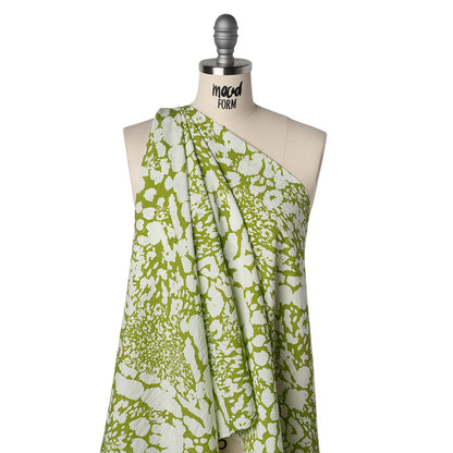 Sustainable Viscose and Nylon Woven Print - Lime Green and White Animal Spots - Designer Deadstock