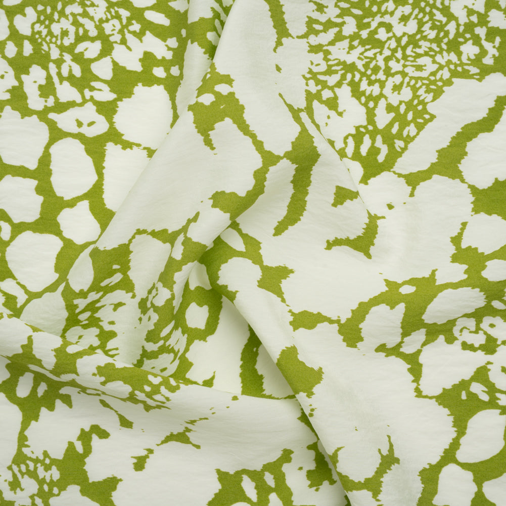 Sustainable Viscose and Nylon Woven Print - Lime Green and White Animal Spots - Designer Deadstock