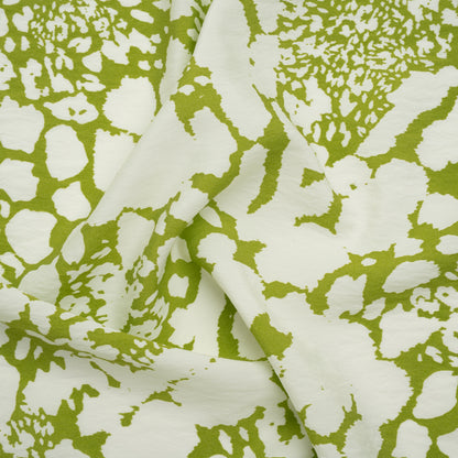 Sustainable Viscose and Nylon Woven Print - Lime Green and White Animal Spots - Designer Deadstock