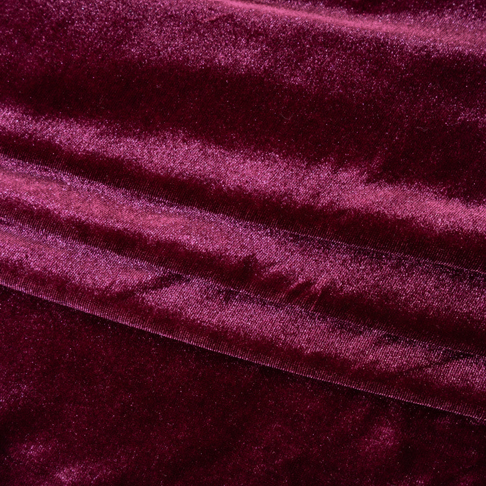 Stretch Polyester Velour - Aubergine - Designer Deadstock Folded
