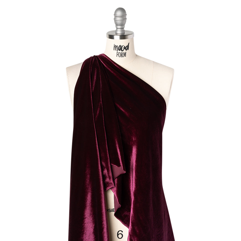 Stretch Polyester Velour - Aubergine - Designer Deadstock Drape