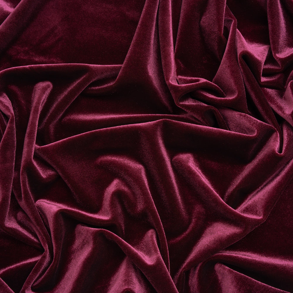 Stretch Polyester Velour - Aubergine - Designer Deadstock