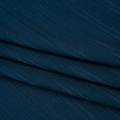 Polyester Dobby Plisse - Navy Blue Satin Stripes - Designer Deadstock