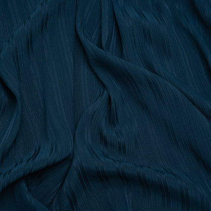 Polyester Dobby Plisse - Navy Blue Satin Stripes - Designer Deadstock