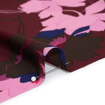 Polyester Chiffon Print - Wine Red, Pink and Purple Floral - Designer Deadstock