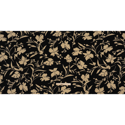 Stretch Polyester Twill Print - Black and Beige Floral - Designer Deadstock