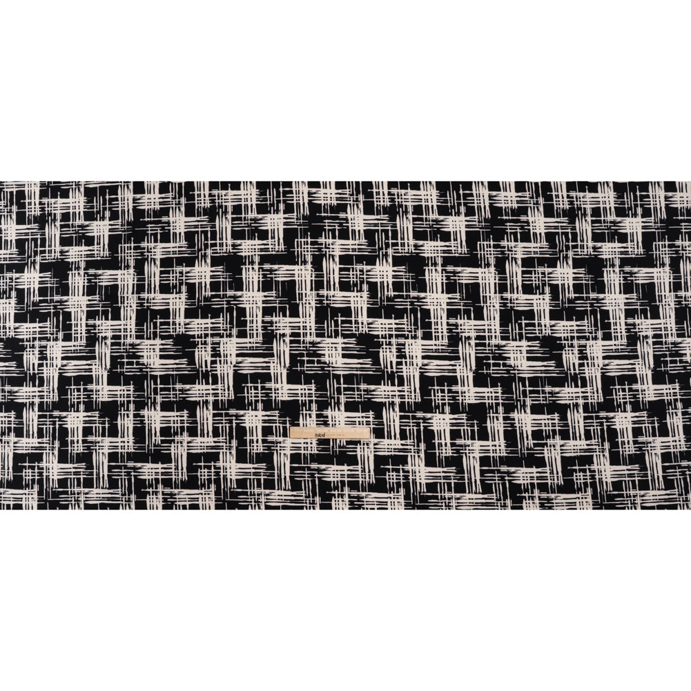 Stretch Matte Polyester Jersey Print - Black and White Abstract Hatching - Designer Deadstock