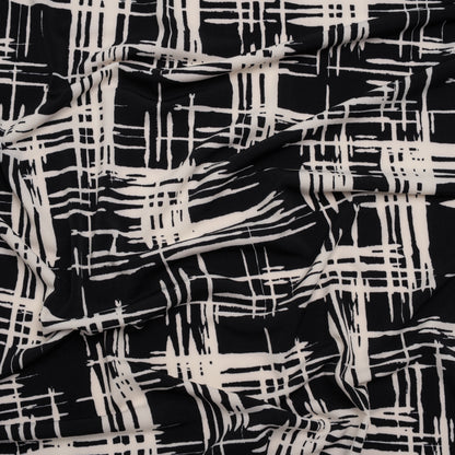 Stretch Matte Polyester Jersey Print - Black and White Abstract Hatching - Designer Deadstock