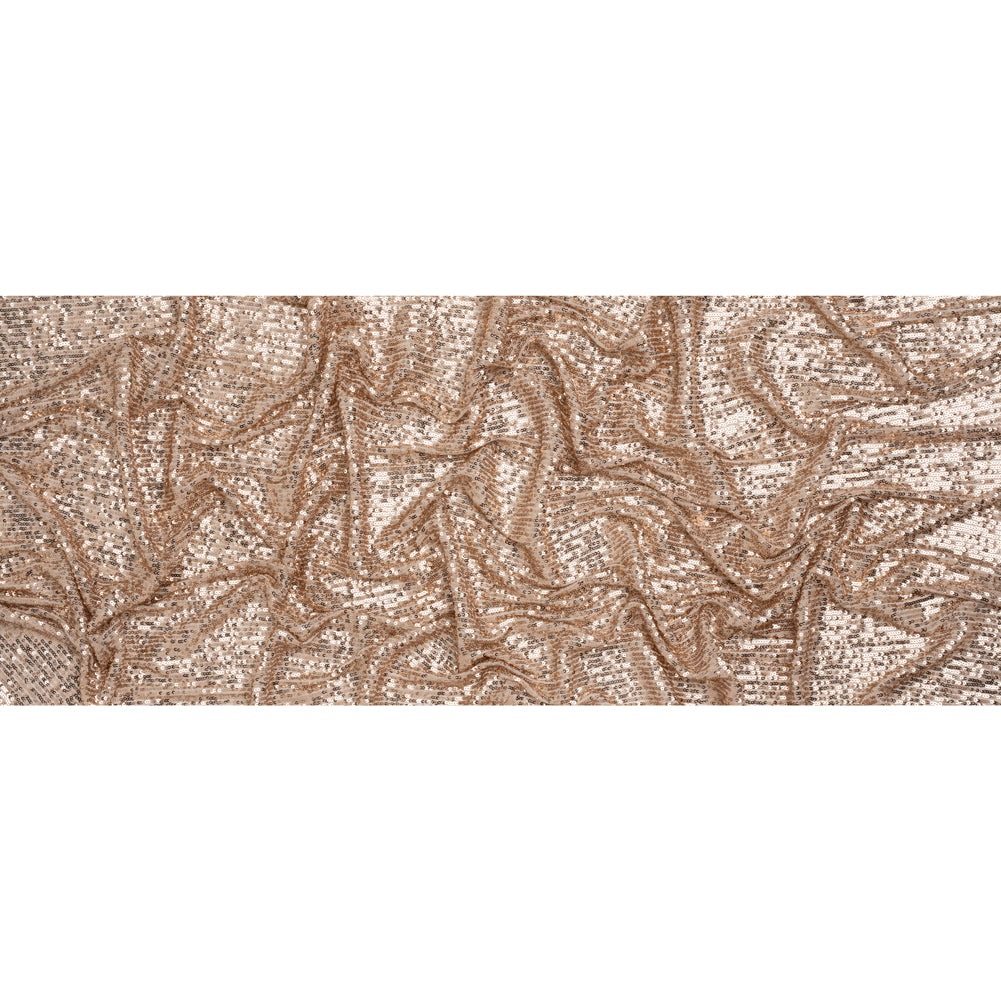 Polyester Stretch Mesh with Baby Sequins - Champagne Stripes - Designer Deadstock