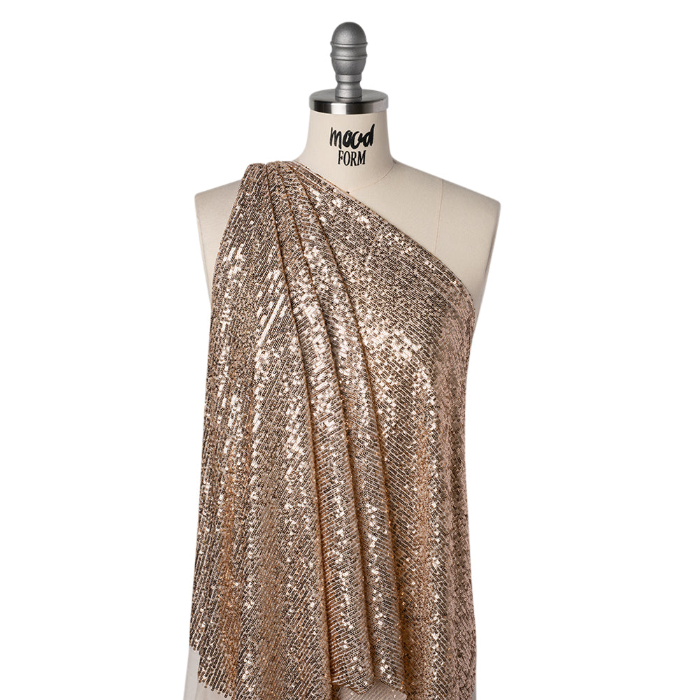 Polyester Stretch Mesh with Baby Sequins - Champagne Stripes - Designer Deadstock