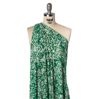 Stretch Polyester Tricot Print - Kelly Green and Cream Abstract Waves - Designer Deadstock
