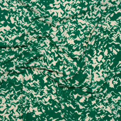 Stretch Polyester Tricot Print - Kelly Green and Cream Abstract Waves - Designer Deadstock