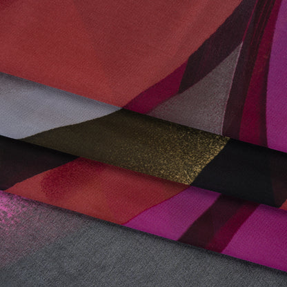 Polyester Chiffon Print - Fuchsia, Yellow and Beige Abstract Waves - Designer Deadstock