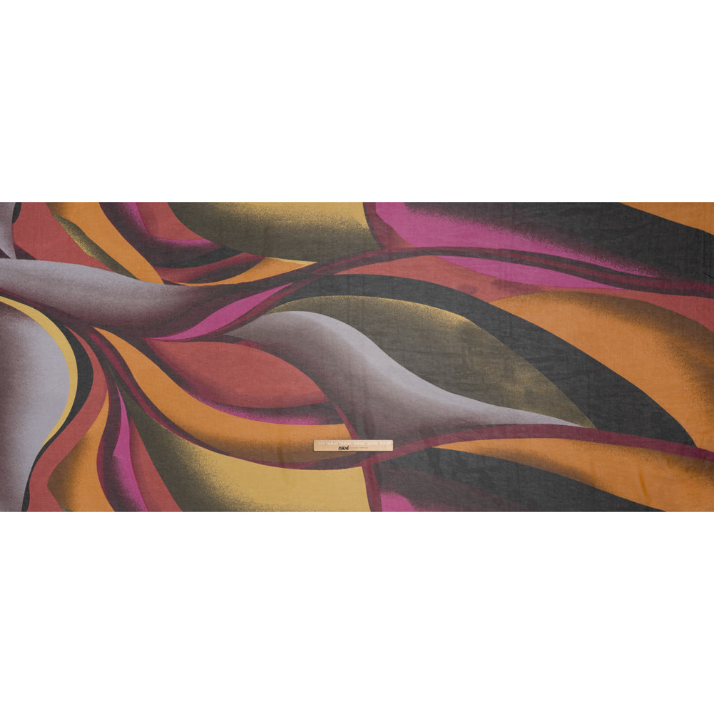 Polyester Chiffon Print - Fuchsia, Yellow and Beige Abstract Waves - Designer Deadstock