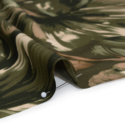 Polyester Charmeuse Print - Dark Olive, Brown and Beige Floral with Abstract Borders - Designer Deadstock