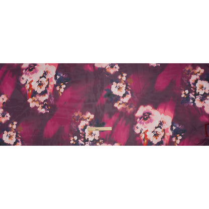 Shimmering Polyester Organza - Magenta, Pale Pink and Dark Blue Painterly Florals - Designer Deadstock