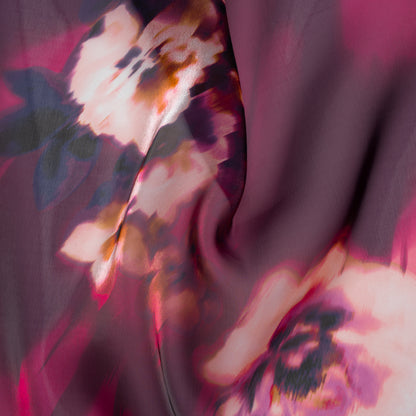 Shimmering Polyester Organza - Magenta, Pale Pink and Dark Blue Painterly Florals - Designer Deadstock
