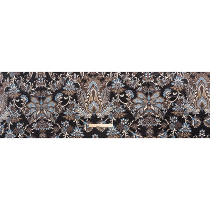 Stretch Polyester Velour - Black, Tan and Sky Blue Jacobean Florals - Designer Deadstock