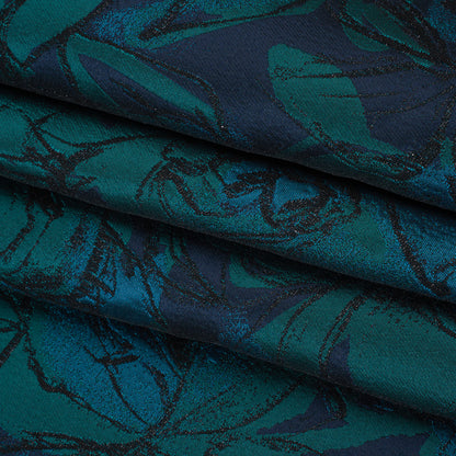 Metallic Polyester Brocade - Blue, Dark Turquoise and Black Floral - Designer Deadstock